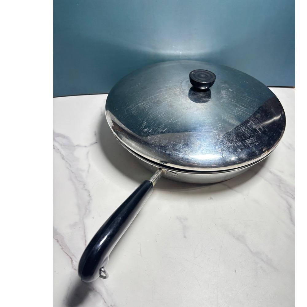 Vintage Revere Ware 12 Inch Skillet Copper Bottom Frying Pan with Lid USA Made